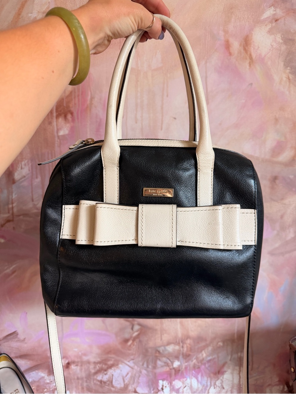 kate spade Black and Cream Bow-Accent Satchel